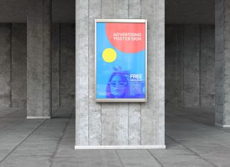 Free Outdoor Advertising Wall Mounted Poster Mockup PSD