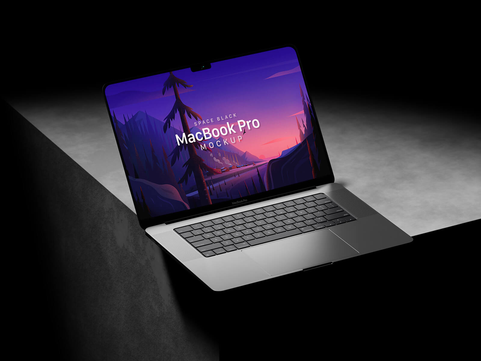 Free Space Black MacBook Pro Mockup PSD