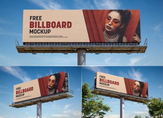 Free Wide Billboard Hoarding Mockup PSD Size 48+ù14 ft