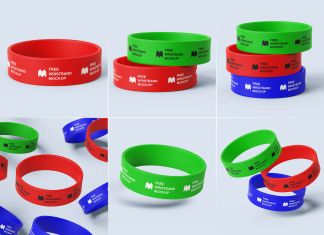 Free Wide Silicone Wristbands Rubber Bracelet Mockup PSD