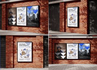 Free Outdoor Posters On Brick Wall Mockup PSD