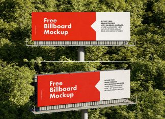 Free Billboard Around Trees Mockup PSD Set