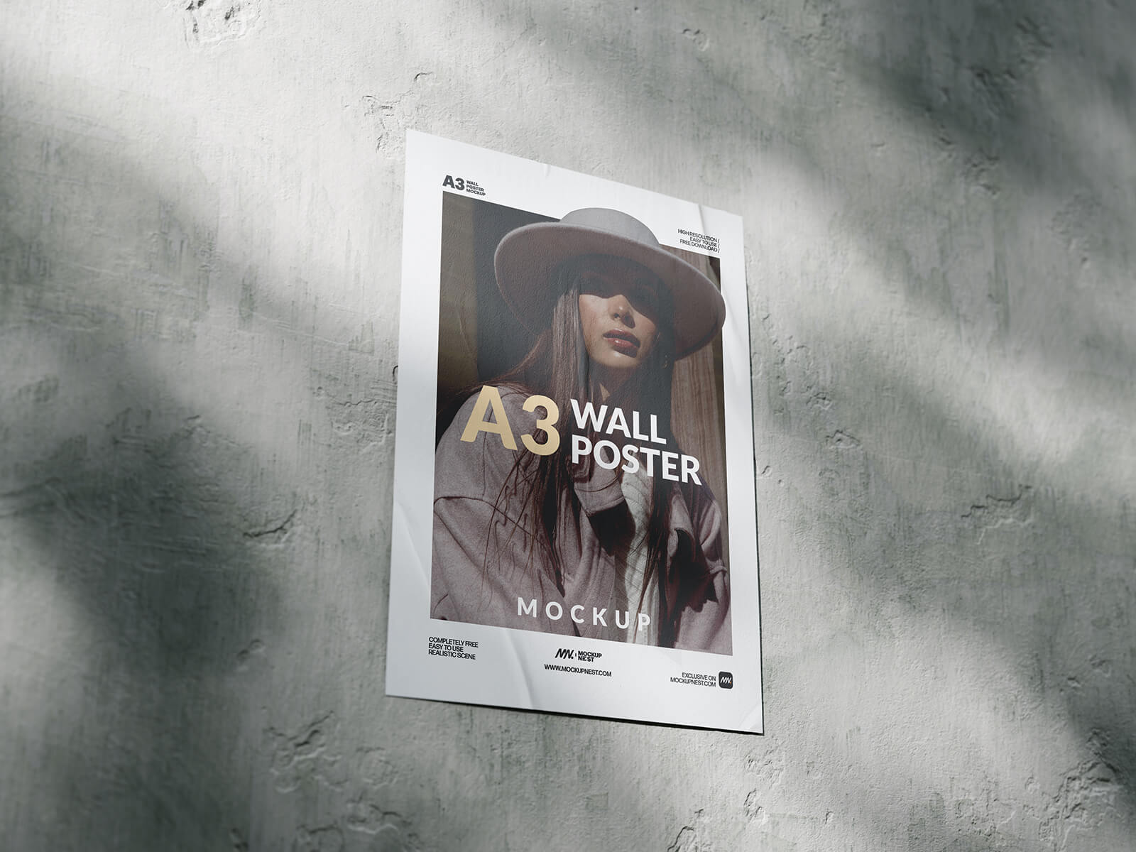 Free A3 Poster On Wall Mockup PSD