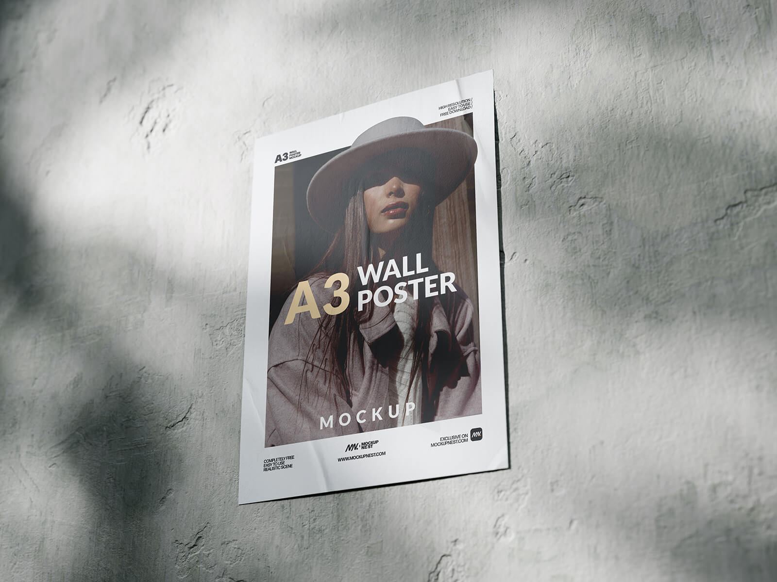 Free A3 Poster On Wall Mockup PSD