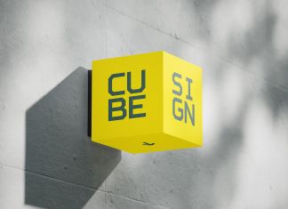 Free Cube Lightbox Sign Mockup PSD