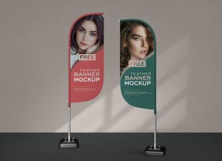 Free Front/Back Convex Feather Flag Banner Mockup PSD