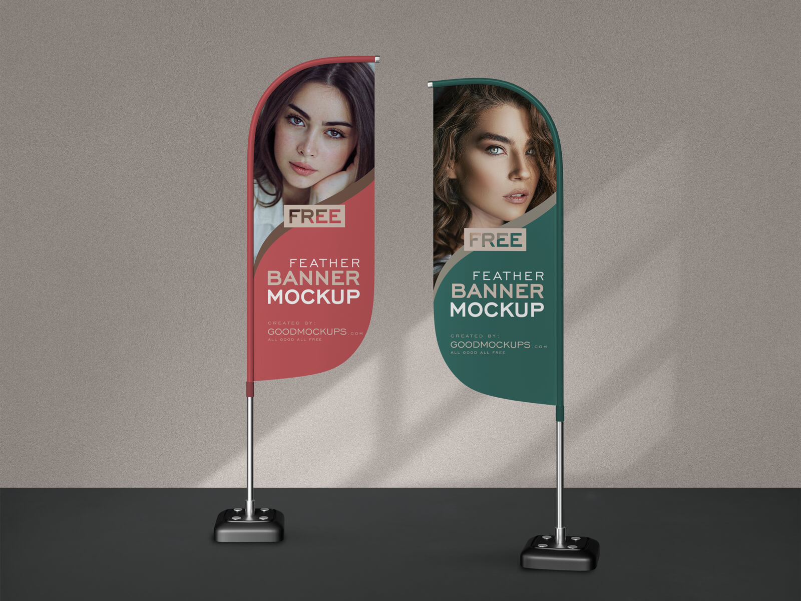 Free Front/Back Convex Feather Flag Banner Mockup PSD