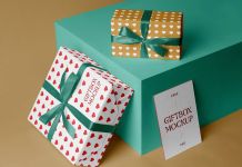 Free Gift Boxes With Business Card Mockup PSD