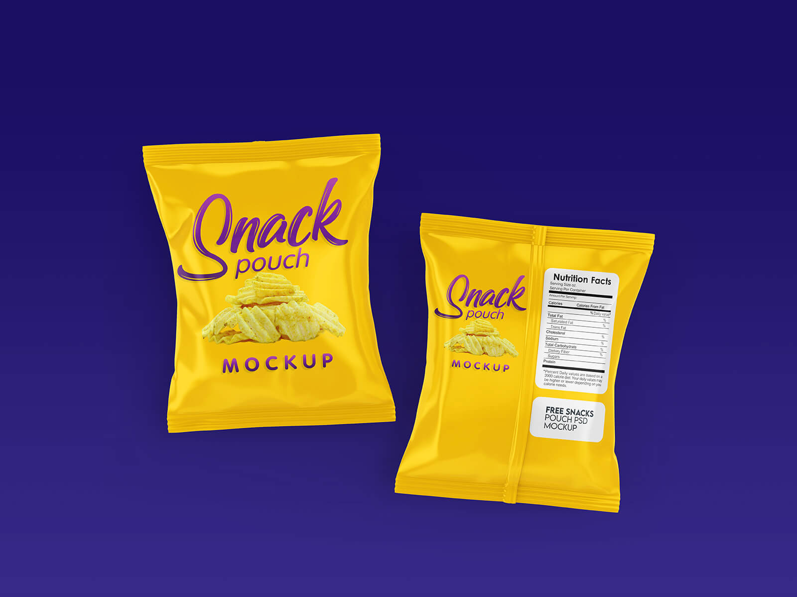 Free Snack Pouch Packaging Mockup PSD
