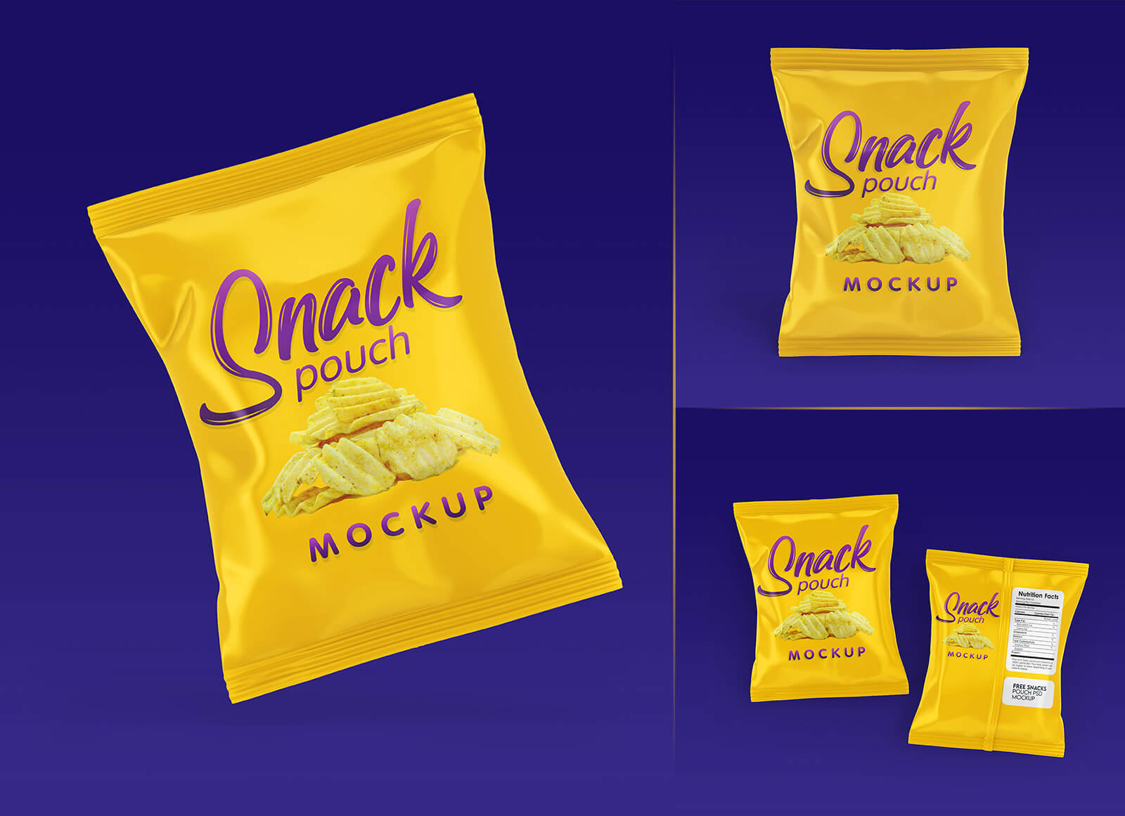 Free Snack Pouch Packaging Mockup PSD Set - Good Mockups