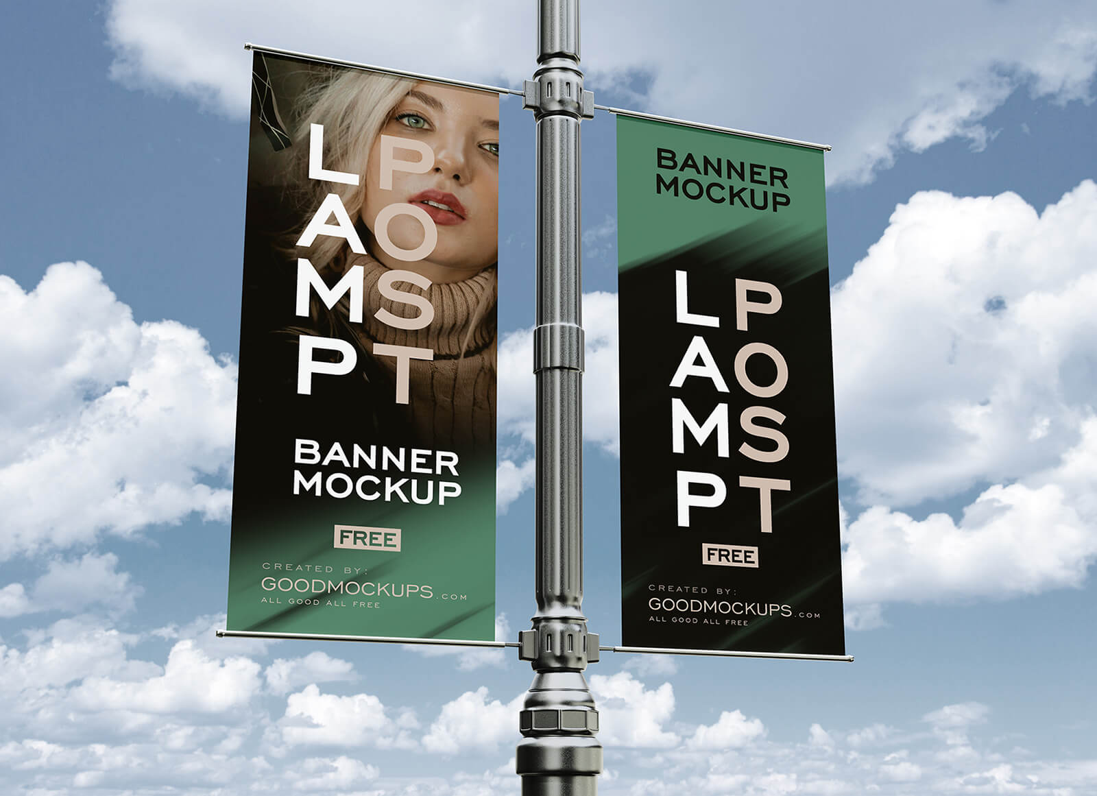 Free Street Lamp Post Banner Mockup PSD - Good Mockups