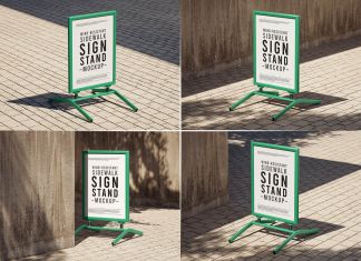Free Wind Resistant Sidewalk Sign Stand Mockup PSD Set