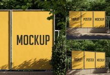 Free Triplet Poster On Fence Mockup PSD