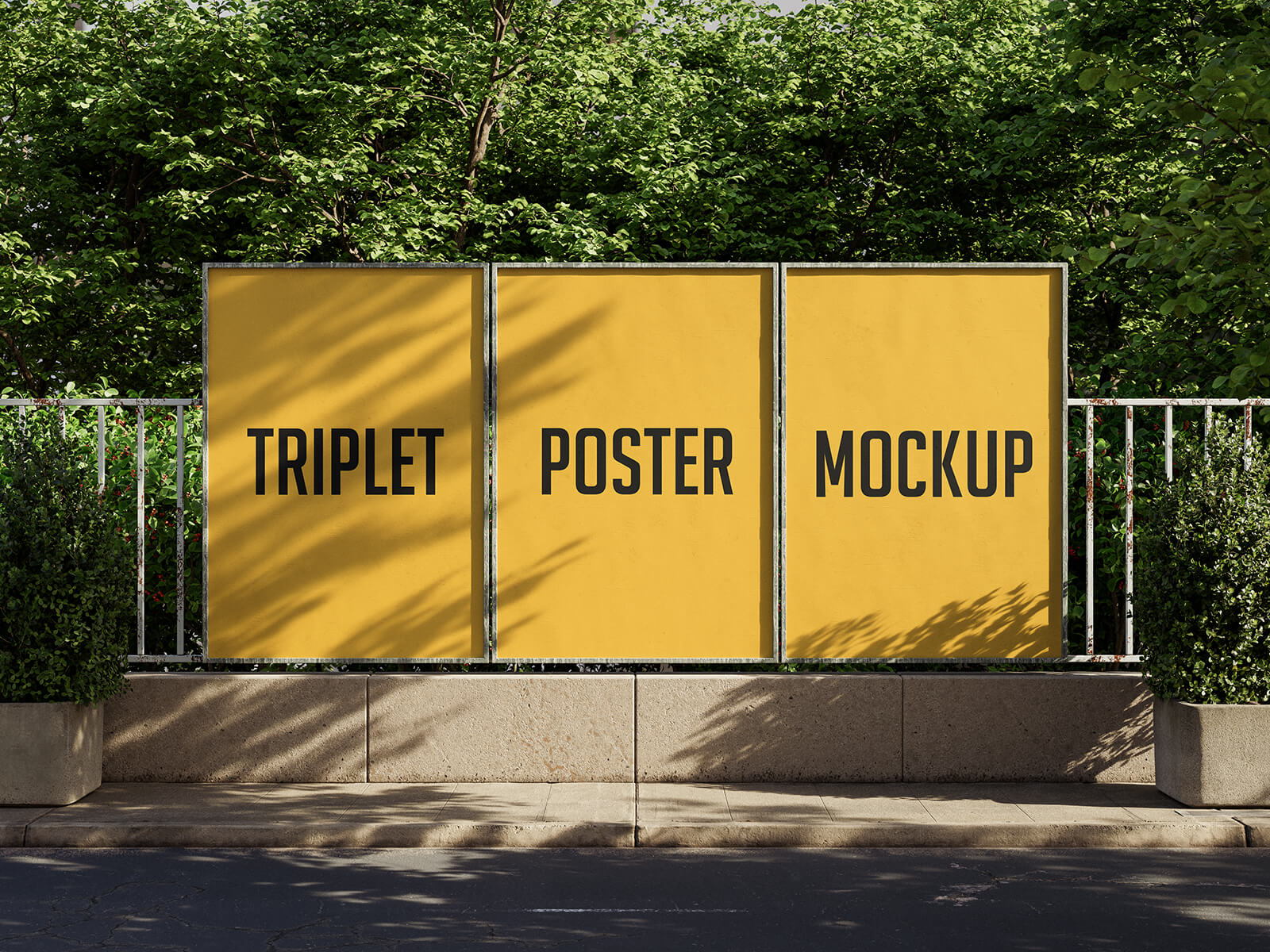 Free Triplet Poster On Fence Mockup PSD