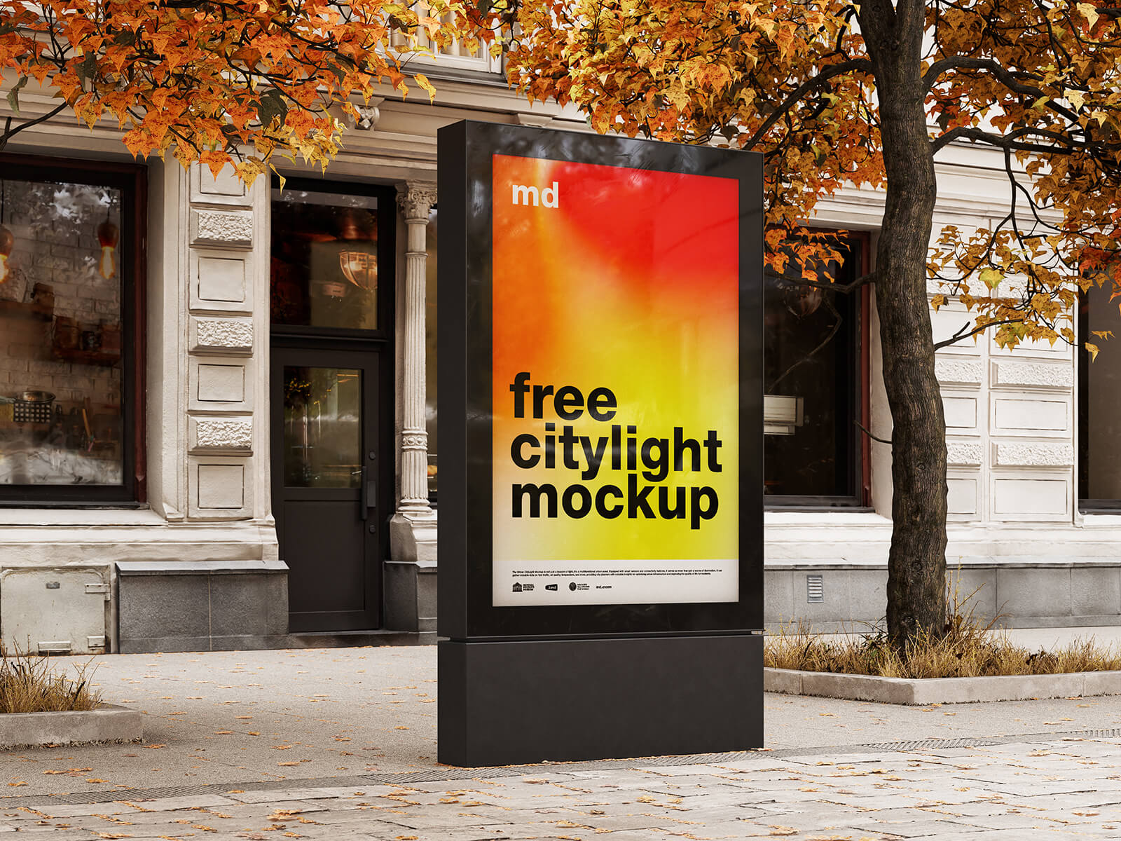 Free Black Citylight Poster Mupi Mockup PSD