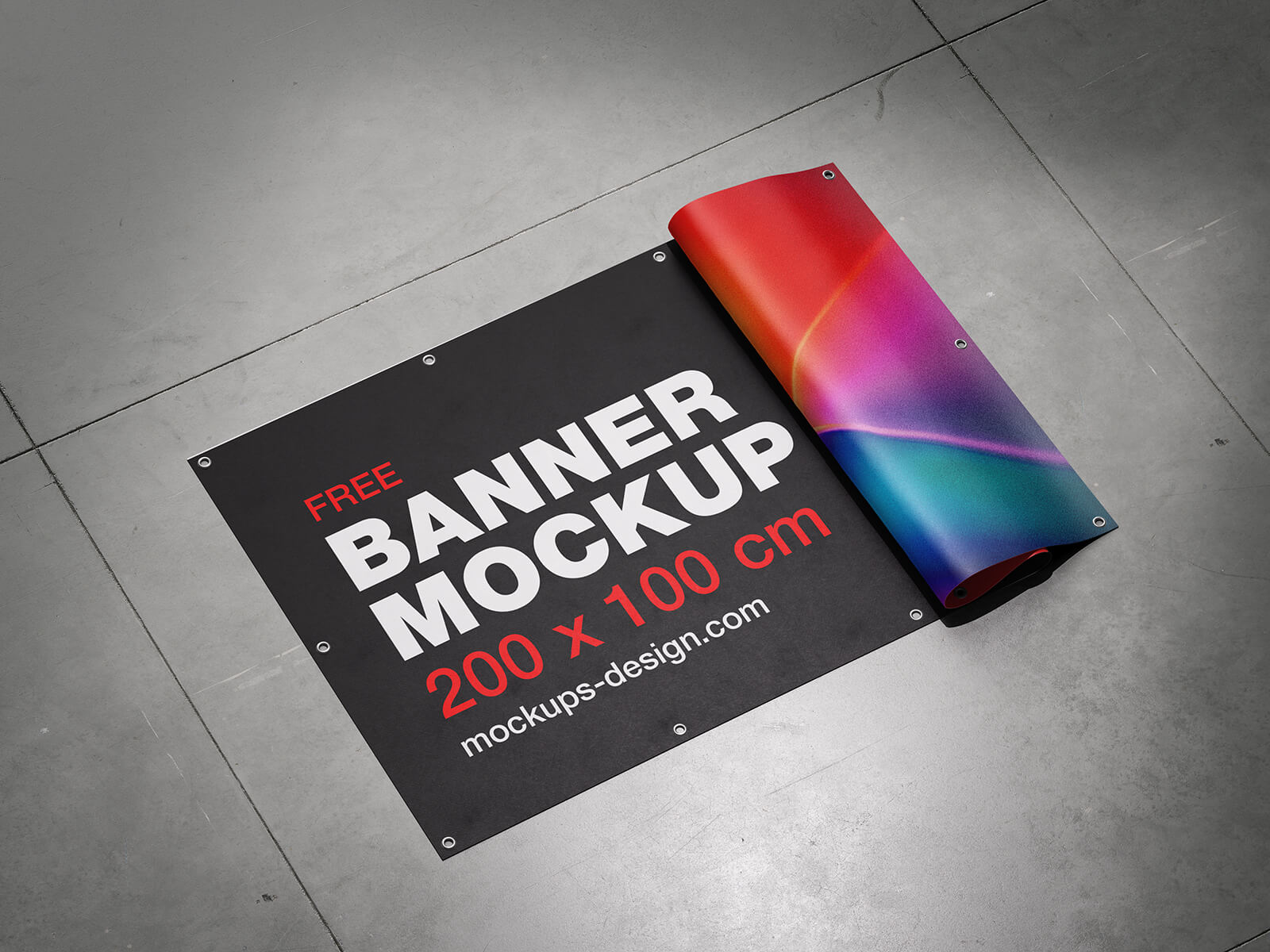 Free Flag Banner On Floor Mockup PSD