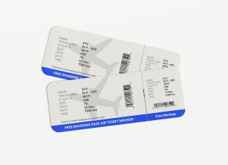 Free Boarding Pass Air Ticket Mockup PSD
