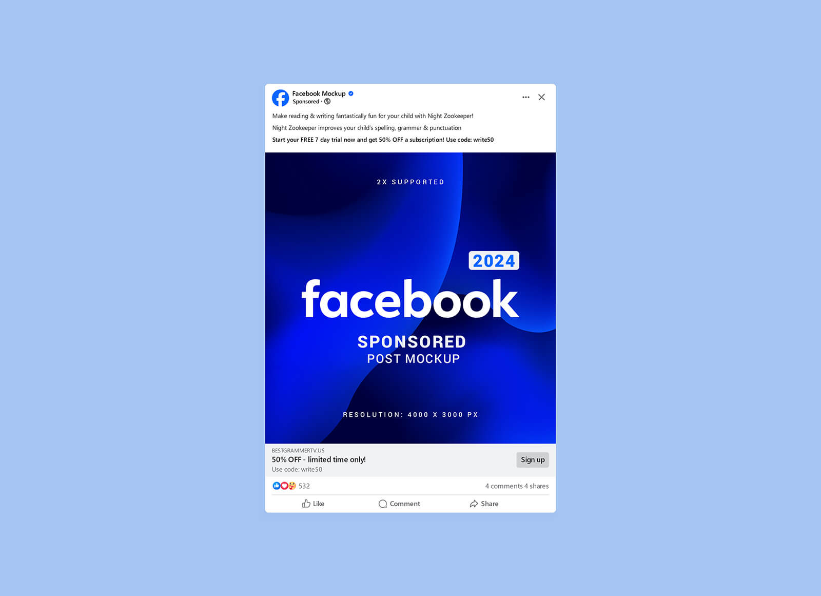 Free Facebook Sponsored Ad Page Post UI Mockup PSD 2024 - Good Mockups