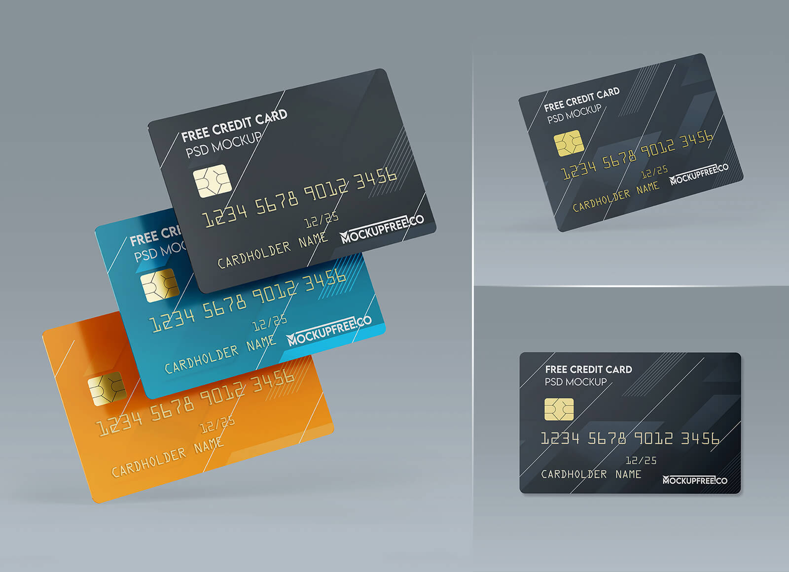 Free Floating Credit / Debit Bank Card Mockup PSD Set - Good Mockups