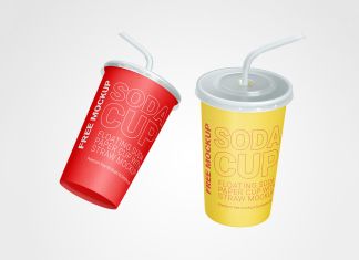 Free-Floating-Soda-Paper-Cup-with-Straw-Mockup-PSD