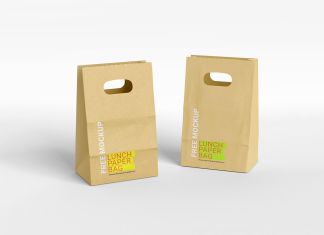 Free Lunch Disposable Kraft Paper Bag Mockup PSD