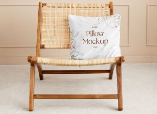 Free Pillow On Chair Mockup PSD