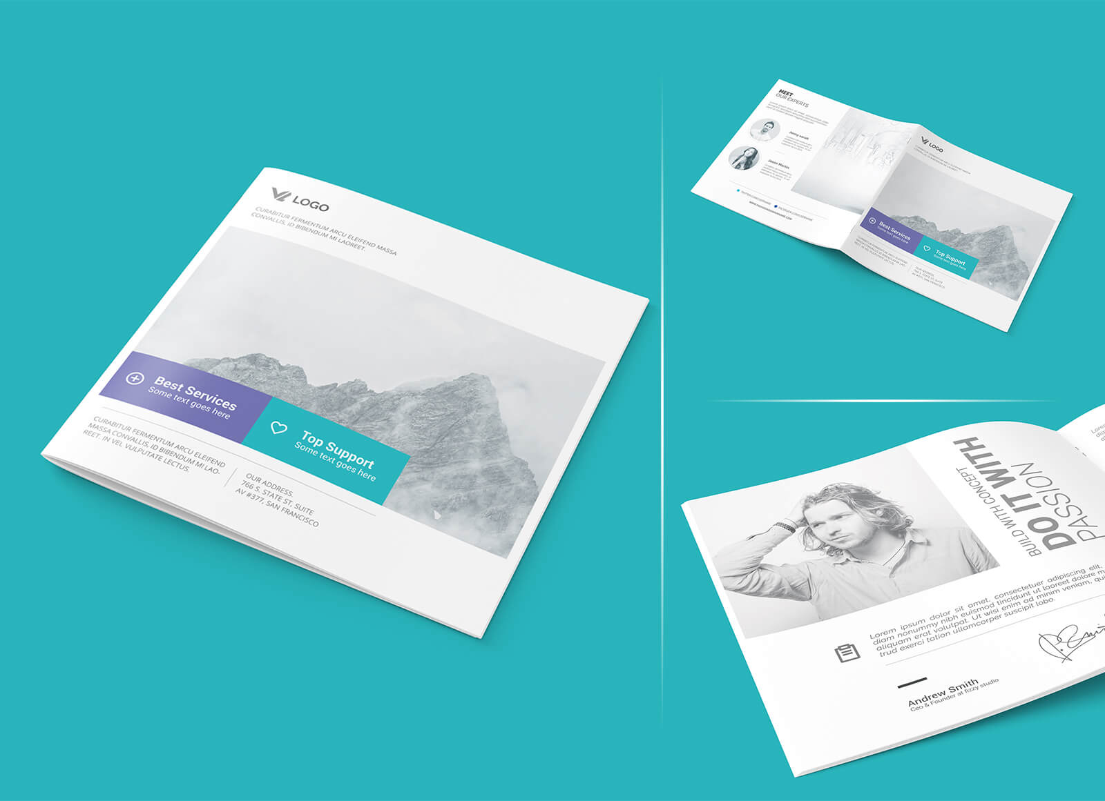 Free Square Brochure / Catalog / Magazine Mockup PSD Set - Good Mockups