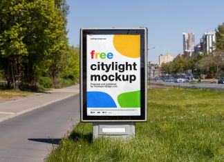 Free Street Mupi Citylight Mockup PSD