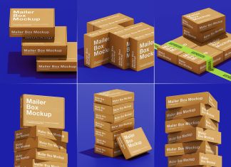 Free Stack Of Cardboard Mailer Boxes Mockup PSD