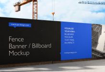 Free Boundary Wall Fence Billboard Mockup PSD