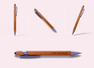 Free Ballpoint Pen With Stylus Mockup PSD Set