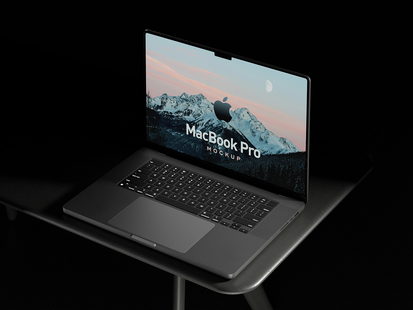 Free Dark Room MacBook Pro Laptop Mockup PSD