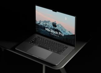 Free Dark Room MacBook Pro Laptop Mockup PSD