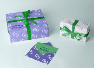 Free Envelope With Two Gift Boxes Mockup PSD