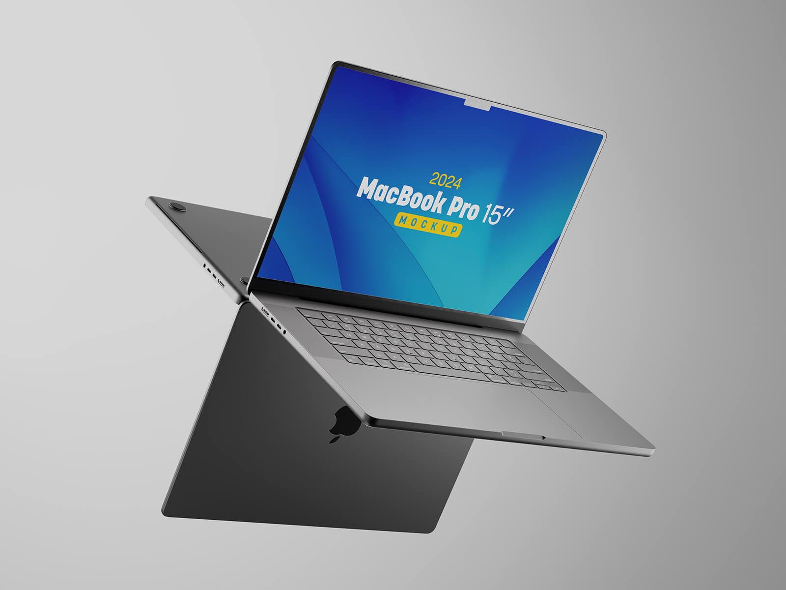 Free Floating MacBook Pro 2024 Mockup PSD Set