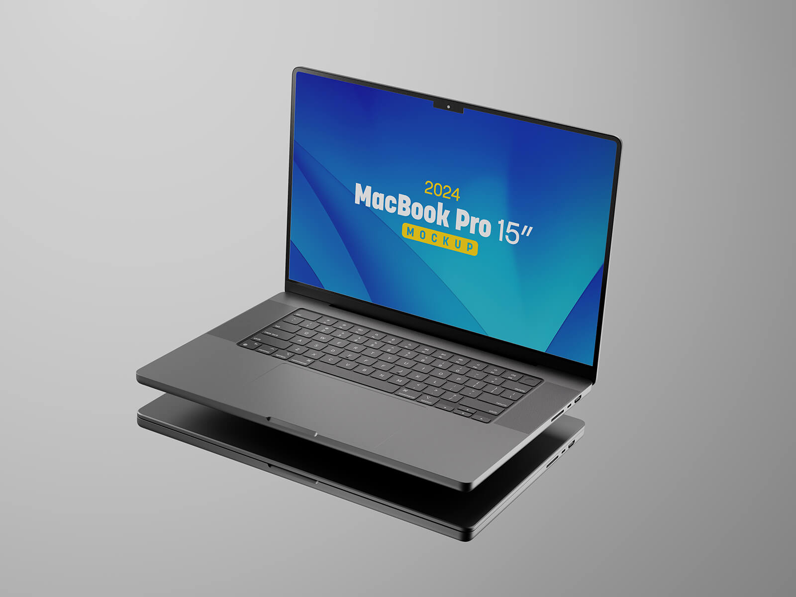 Free Floating MacBook Pro 2024 Mockup PSD Set