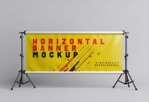 Free Height Adjustable Step & Repeat Advertising Banner Mockup PSD