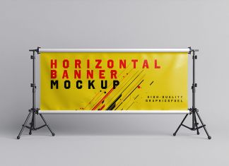 Free Height Adjustable Step & Repeat Advertising Banner Mockup PSD