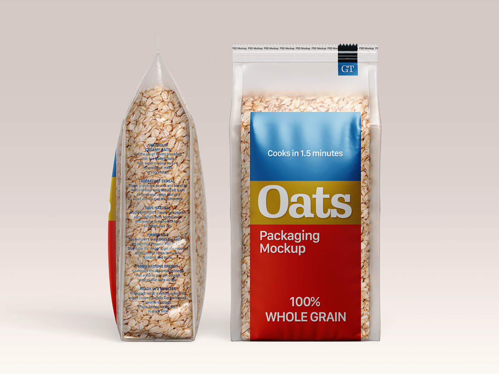Free Oats Stand-Up Pouch Packaging Mockup PSD Set