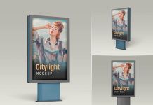 Free Outdoor Advertising Citylight Mupi Poster Mockup PSD Set