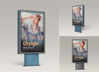 Free Outdoor Advertising Citylight Mupi Poster Mockup PSD Set