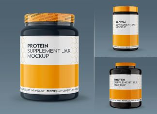 Free Protein Powder Supplement Jar Mockup PSD Set