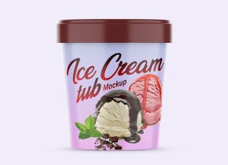 Free Realistic Ice Cream Tub Mockup PSD