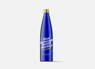 Free Blue Beverage Glass Bottle Mockup PSD
