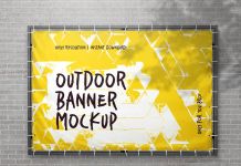 Free Outdoor Advertising Wall Mounted Banner Mockup PSD