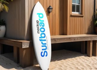 Free White Surfboard Mockup PSD