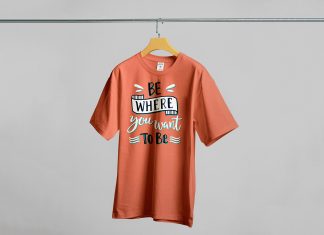 Free Hanging Short Sleeves T-Shirt Mockup PSD