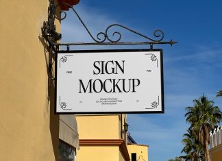 Free Rectangle Mounted Shop Sign Mockup PSD