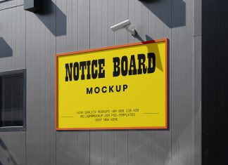 Free Wall Mounted Notice Board Mockup PSD