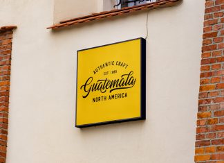 Free Wall Mounted Facing Signboard Mockup PSD